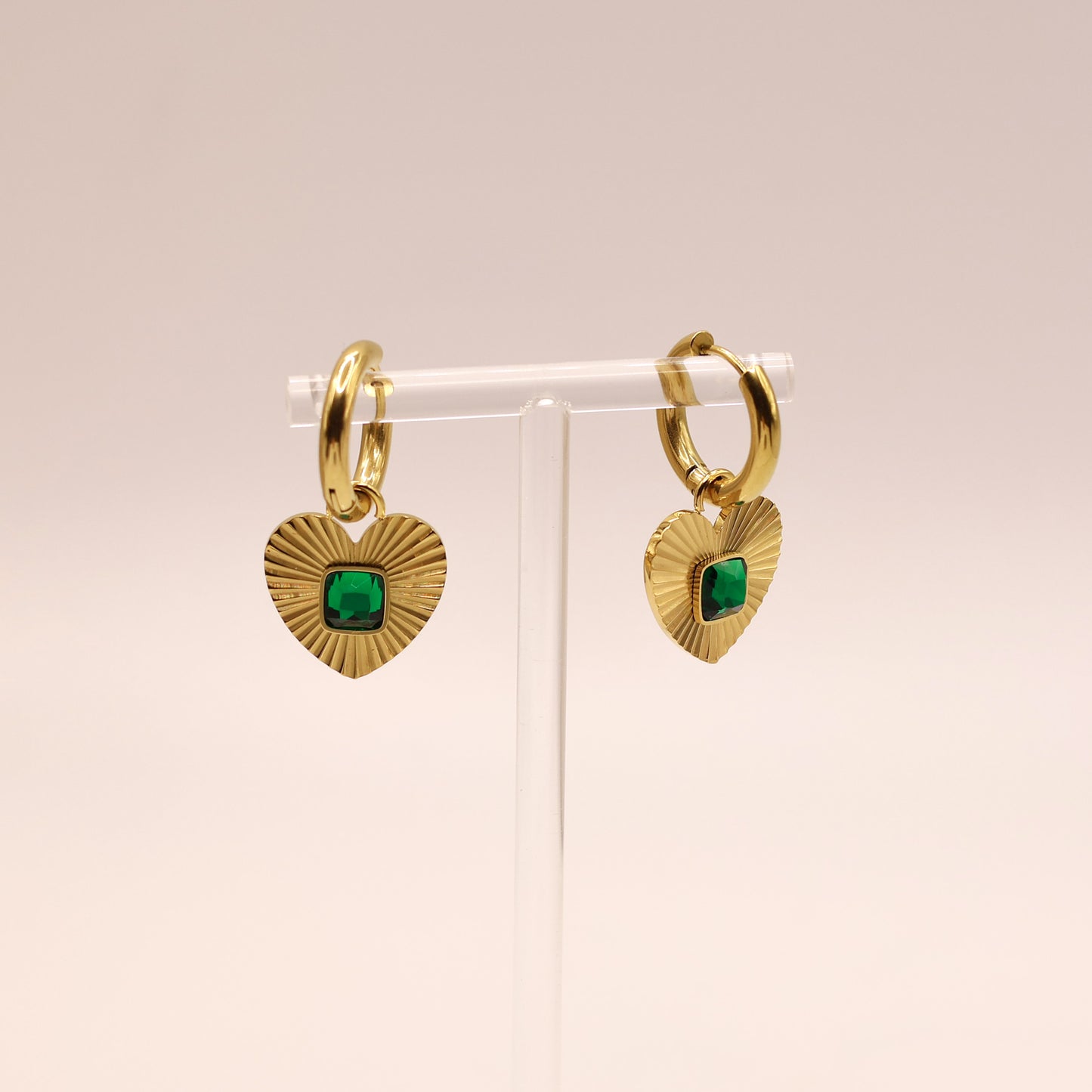 Alice gold plated huggies earring with emerald zircon