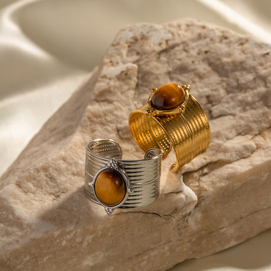 Amber stone gold plated natural stone ring