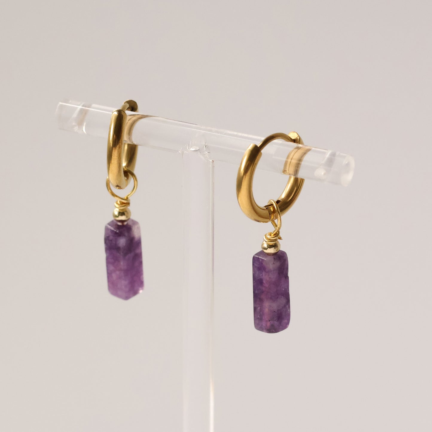 Amethysta Gold plated natural stone huggie hoops