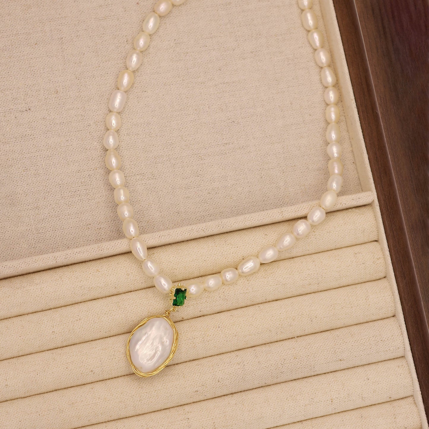 Verde Gem Baroque Pearl Necklace handmade
