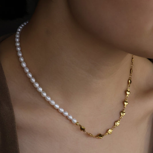 Britney gold plated rice pearl necklace