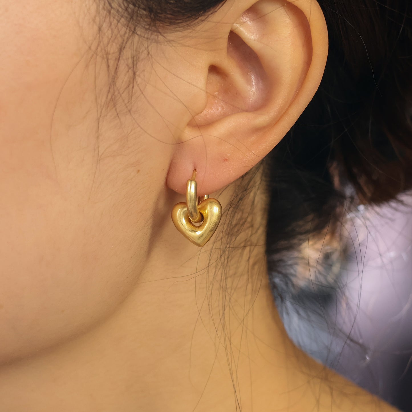 Carys gold plated heart huggie hoop earrings