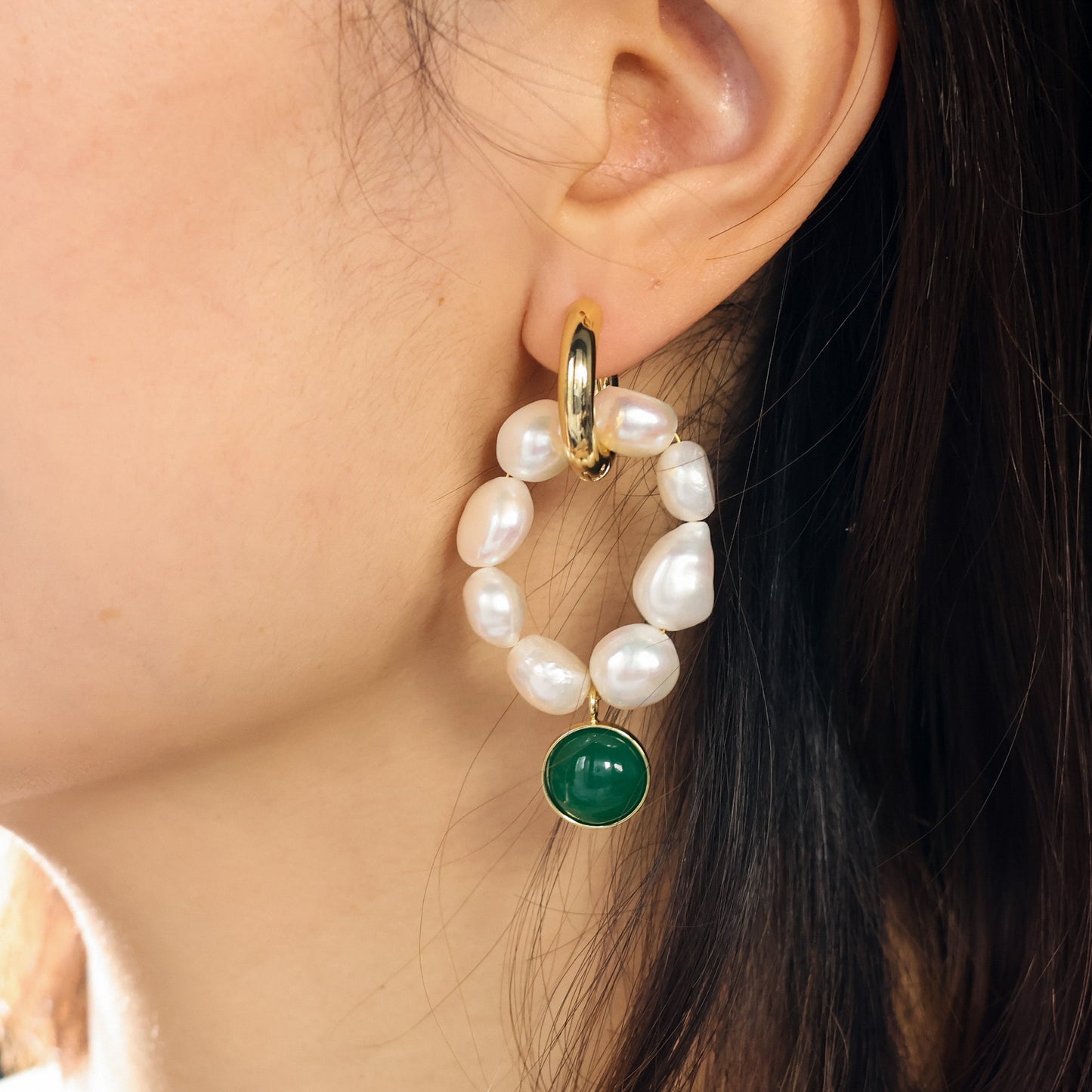 Celeste Huggie Baroque Pearl Earrings handmade