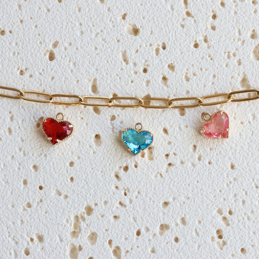 Beaded Edge Crystal Heart Charms