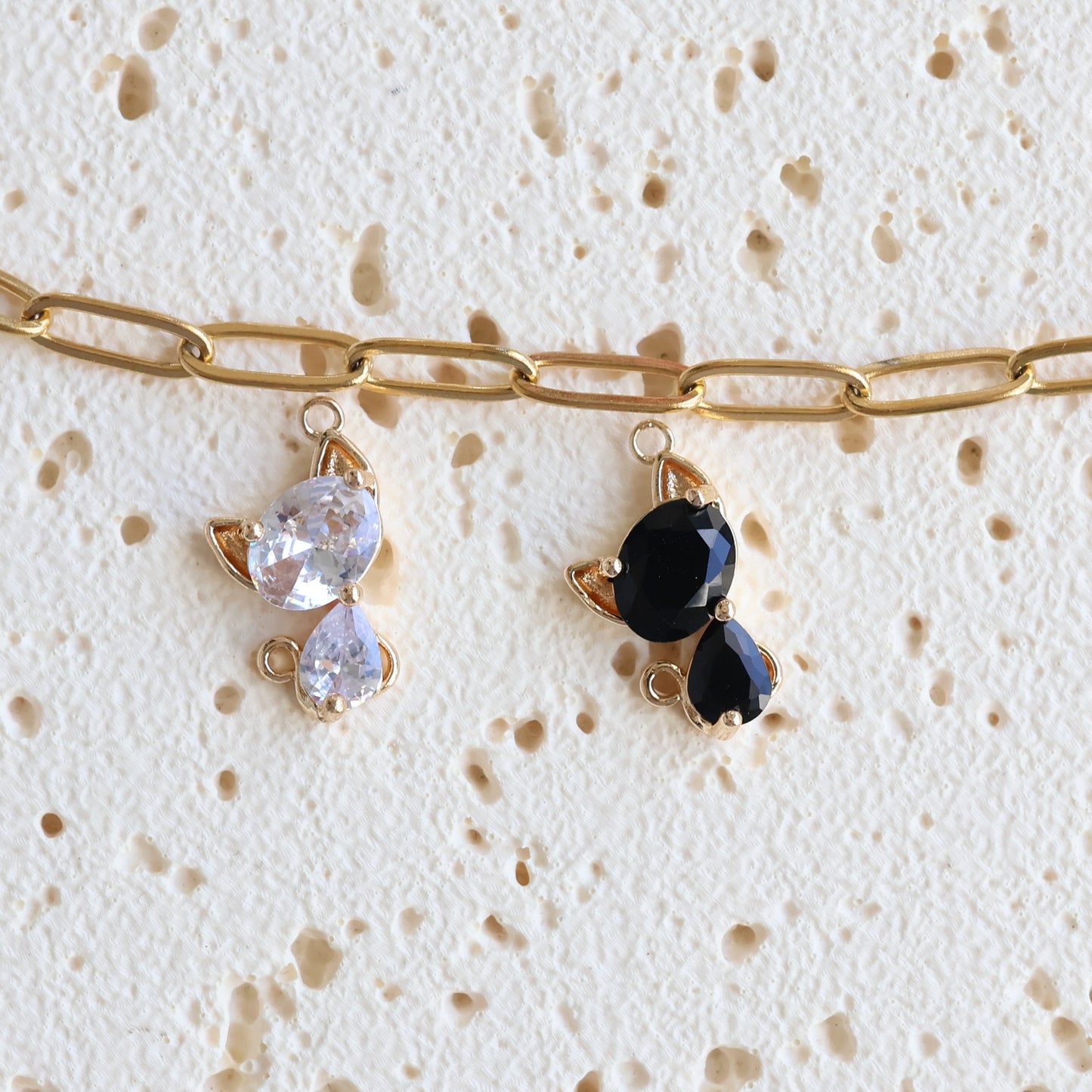 Crystal Cat Rhinestone Charms – Gold-Plated on Brass 🐱✨