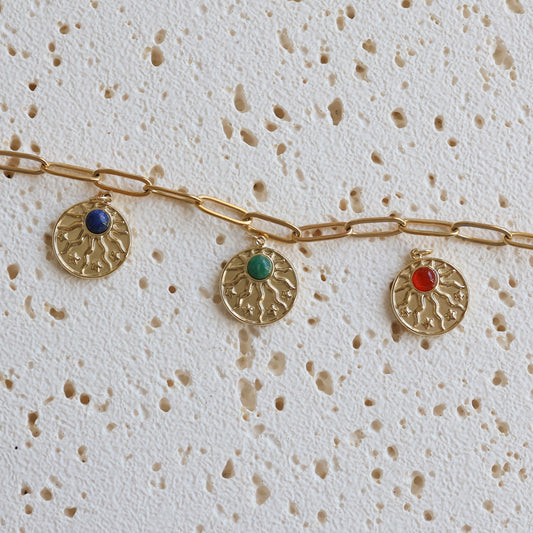 Celestial Sun Coin Natural Stone Charms