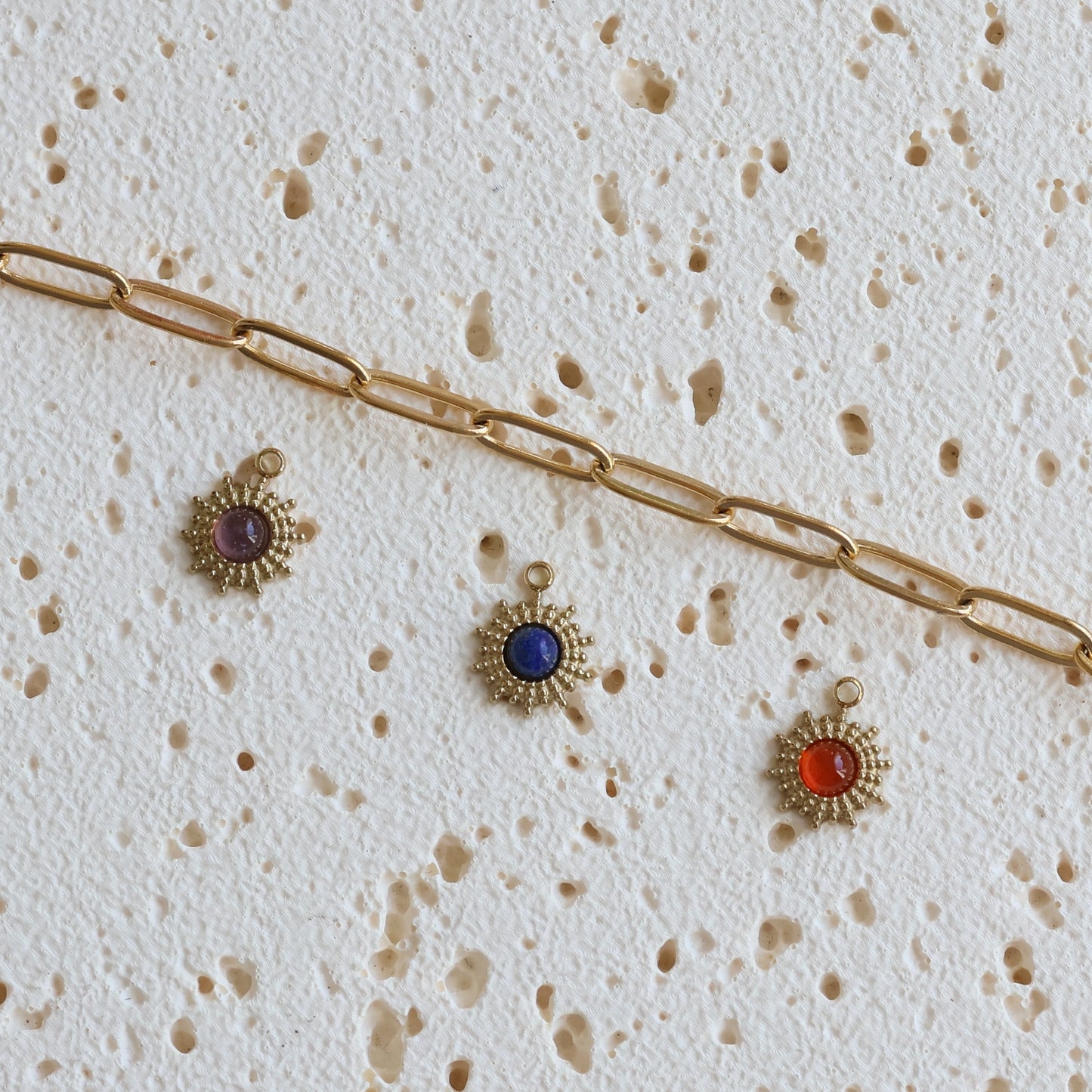 Mini Celestial Sunburst Gemstone Charms – Gold-Plated 🌞✨