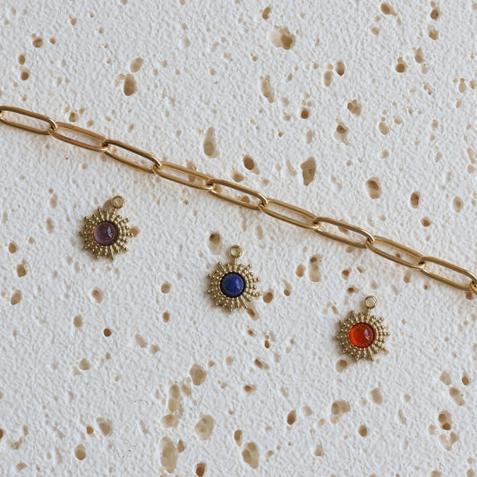 Mini Celestial Sunburst Gemstone Charms – Gold-Plated 🌞✨