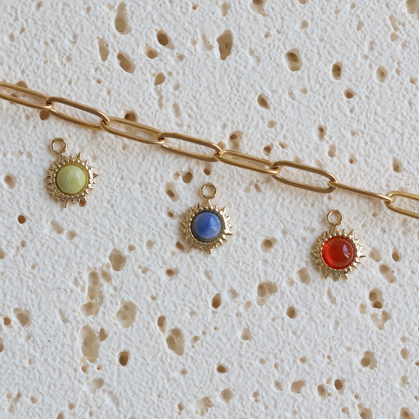 Solar Glow Gemstone Charms – 18K Gold-Plated Stainless Steel ☀️✨