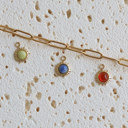 Solar Glow Gemstone Charms – 18K Gold-Plated Stainless Steel ☀️✨