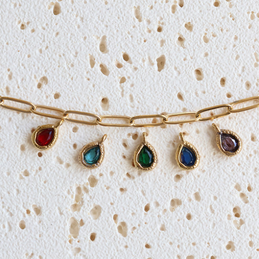 Teardrop Gemstone Charm – Gold Plated