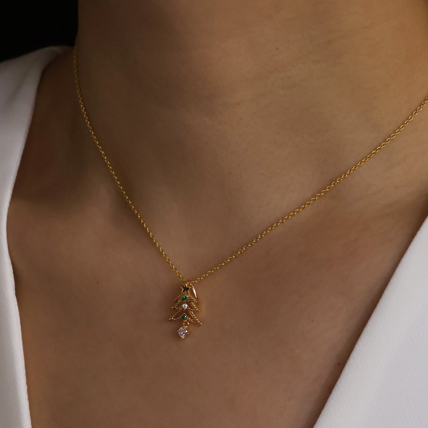Christmas Tree🎄 Gold Plated Necklace with Cubic Zirconia