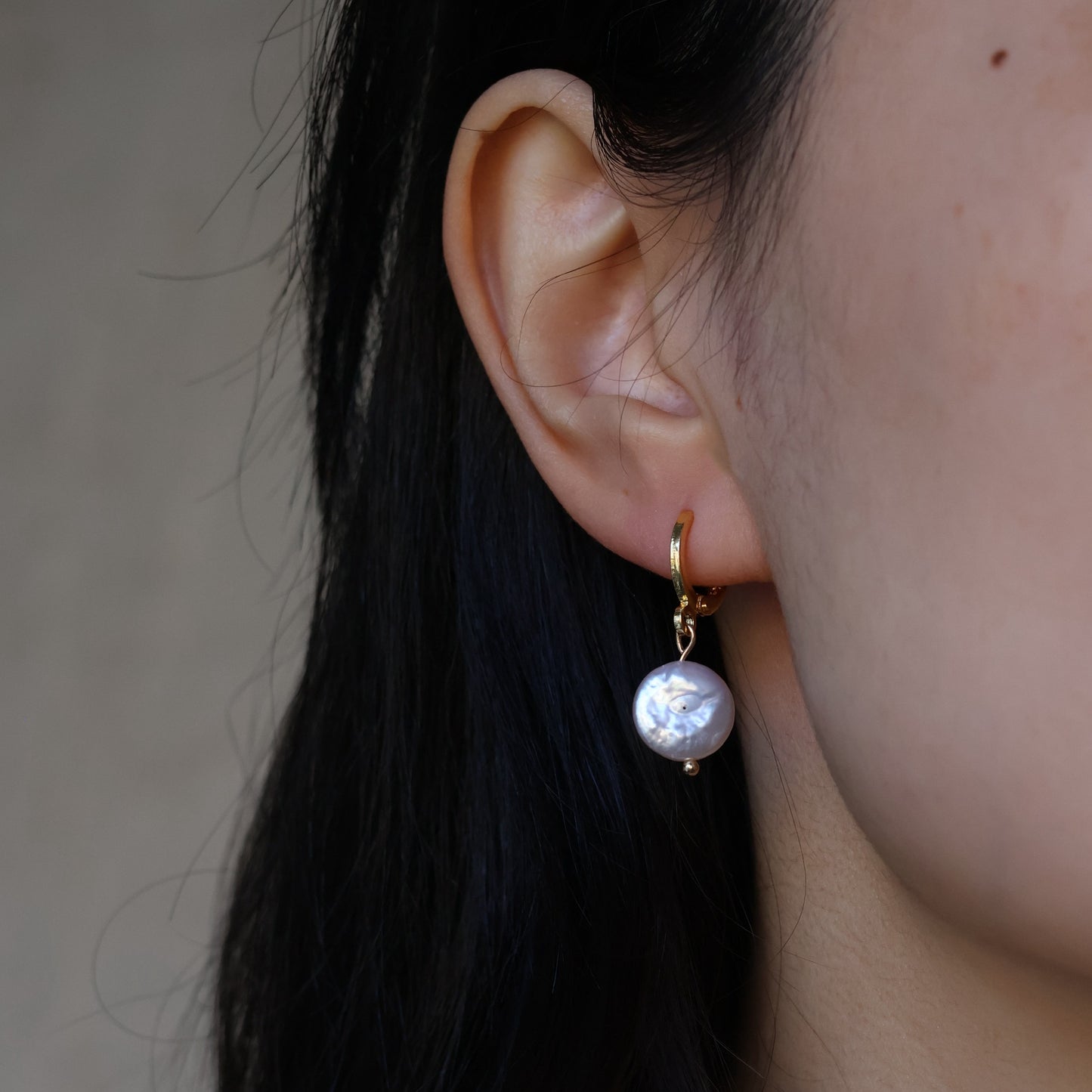 Button Pearl Drop Earrings