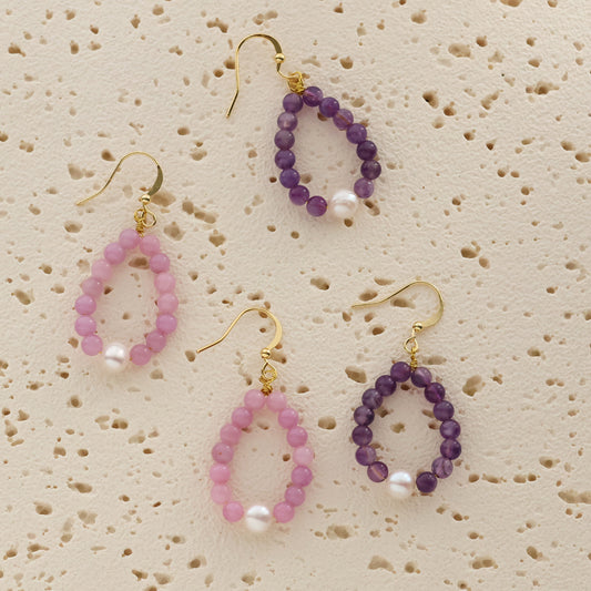 Isla handmade amethyst stone earrings with freshwater pearl