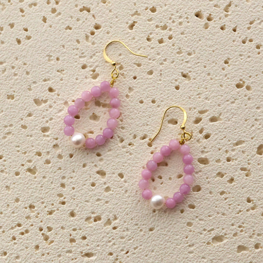 Isla handmade lavender angelite stone earrings with freshwater pearl