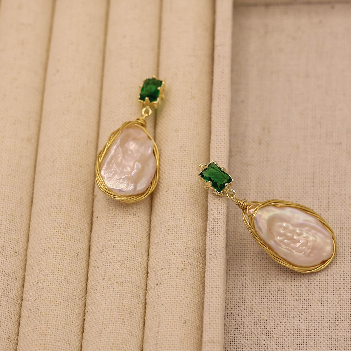 Verde Gem Baroque pearl earrings handmade