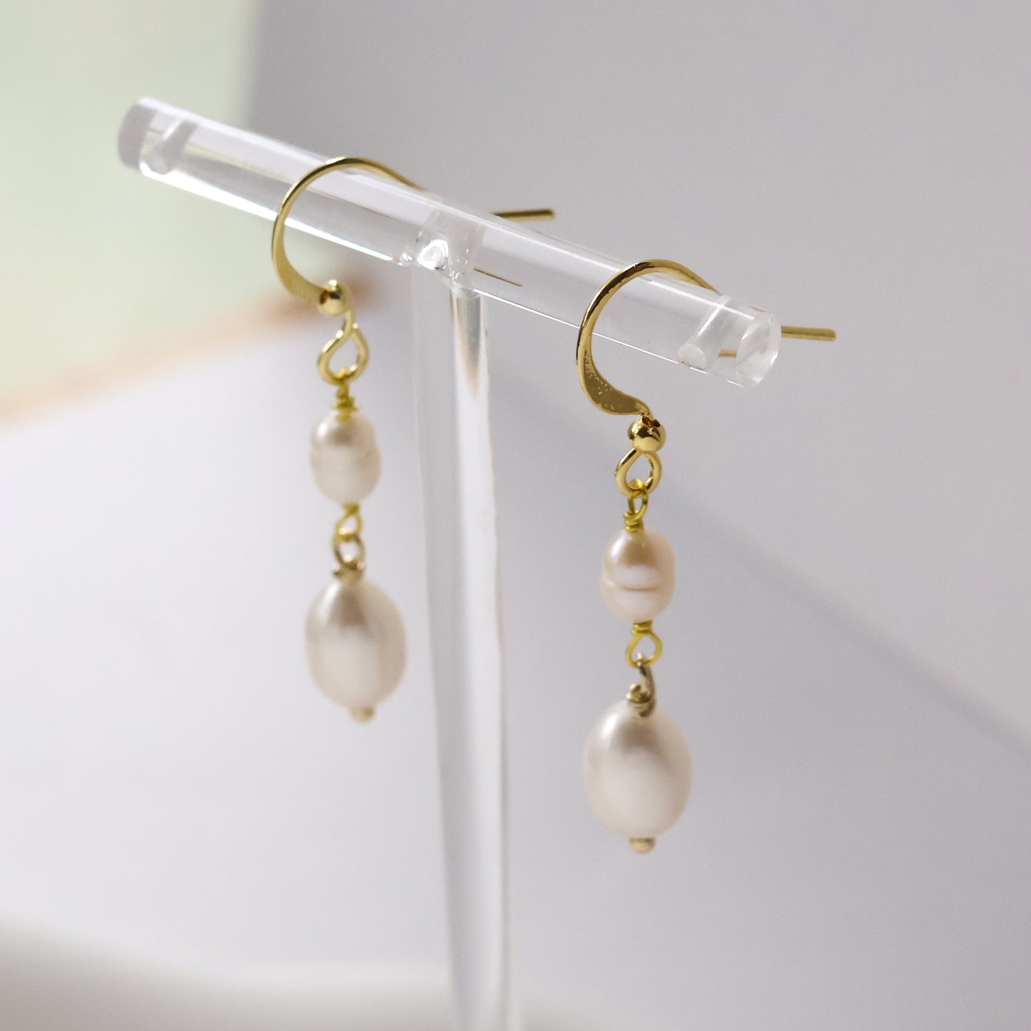 Ella pearl drop earrings handmade with fish hook