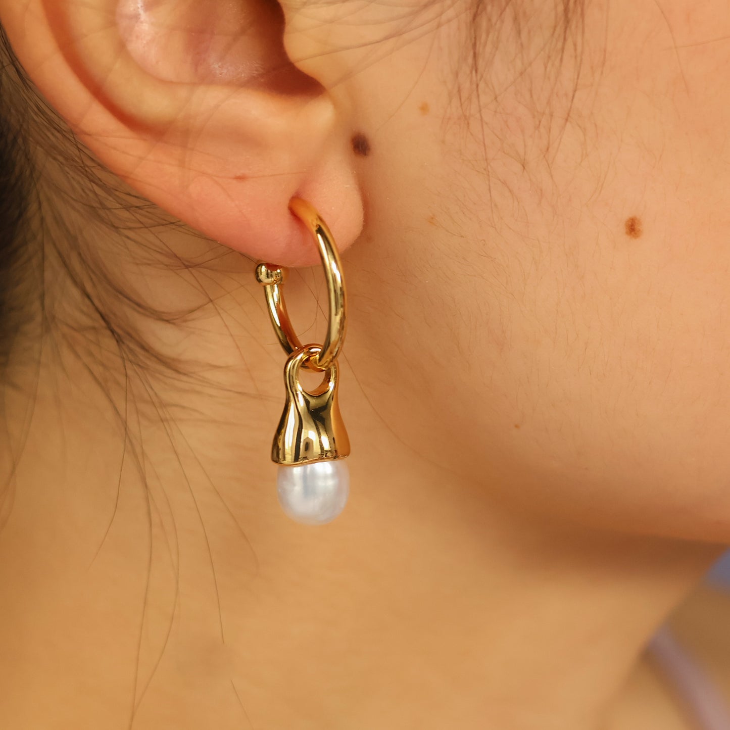 Lucia Gold plated freshwater Pearl Huggies Earrings