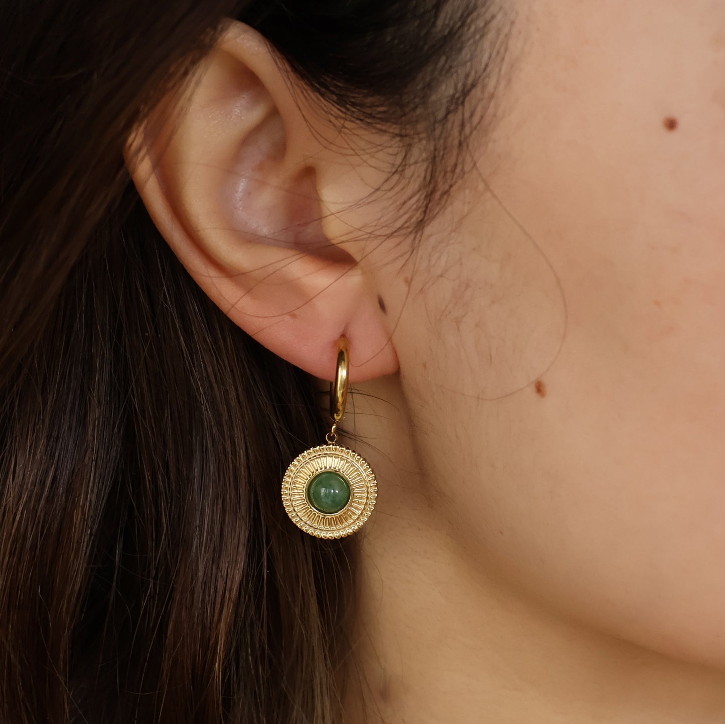 Jade huggies earrings