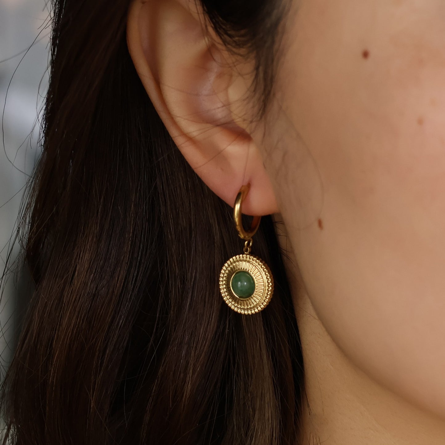 Jade huggies earrings