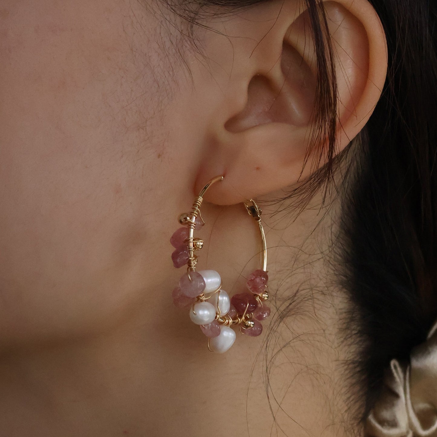 Strawberry Summer Hoop Earrings Handmade