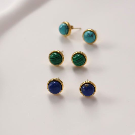 Natural stone stud earrings Malachite , Turquoise,  Lapis Lazuli