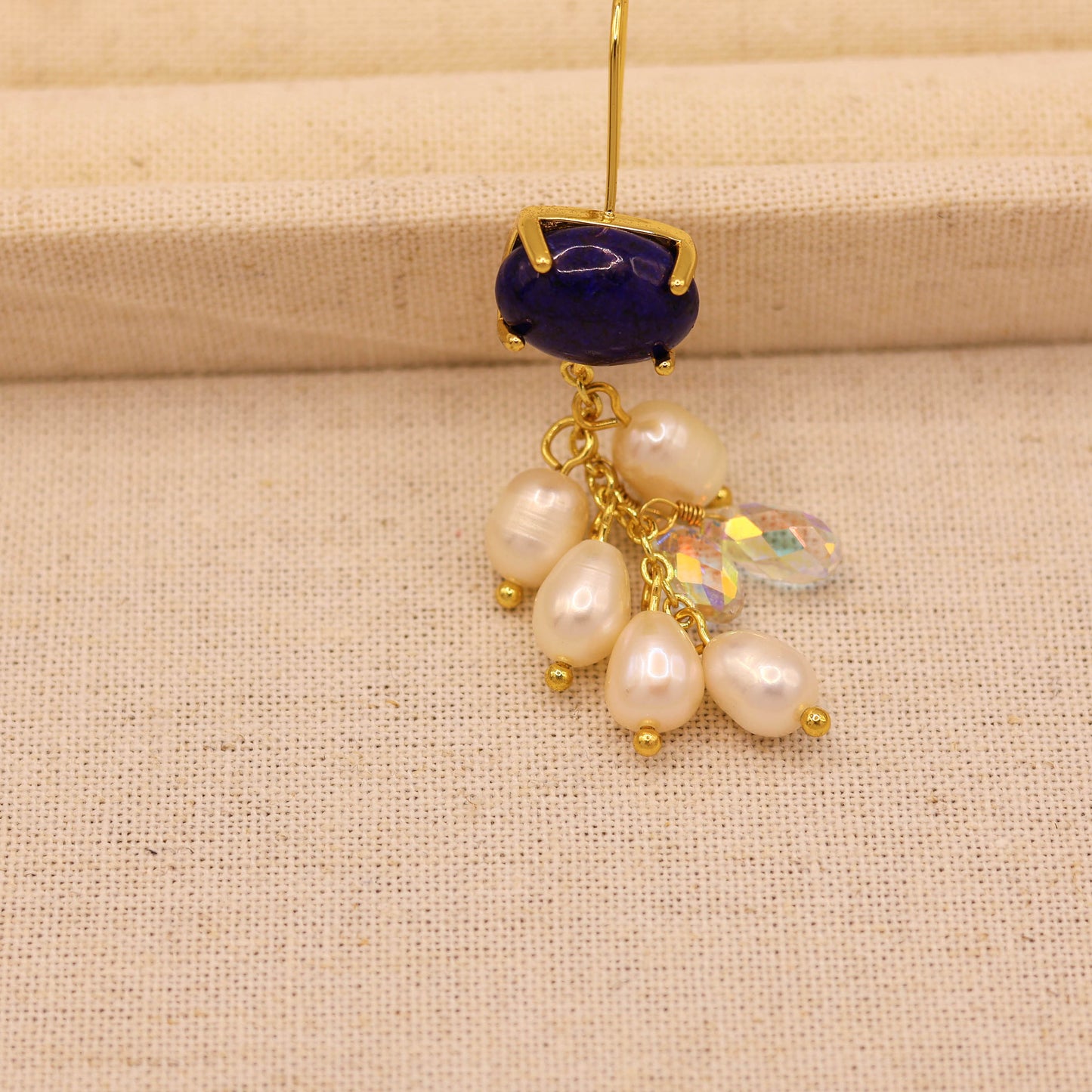 Indigo bellflower freshwater pearl drop earrings