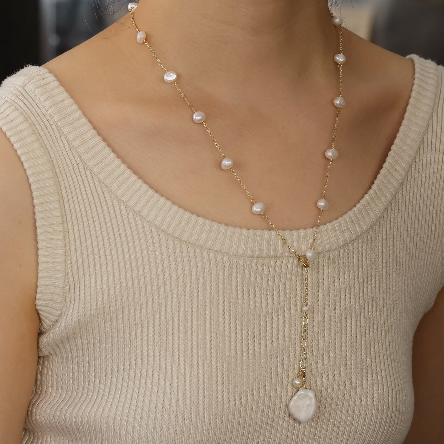 Gwen freshwater pearl long necklace handmade