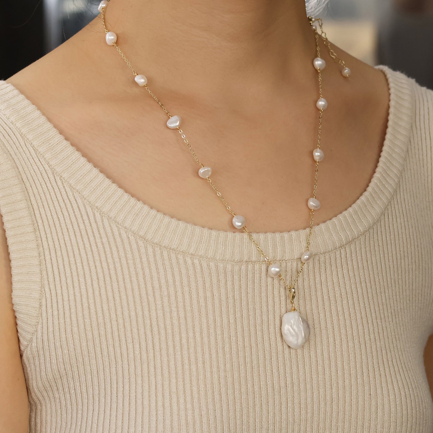 Gwen freshwater pearl long necklace handmade