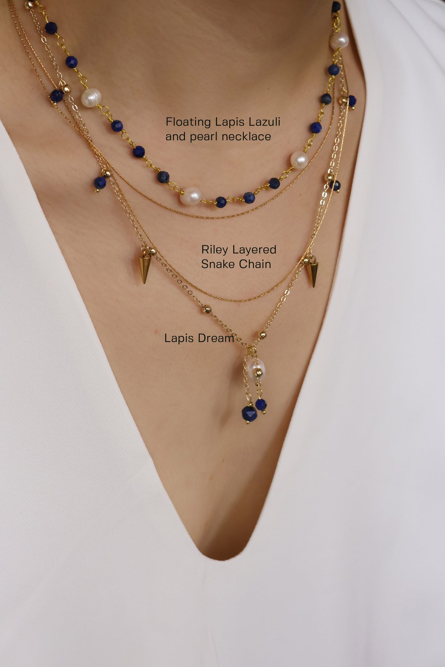 Lapis Dream handmade necklace with natural lapis lazuli beads and freshwater pearl