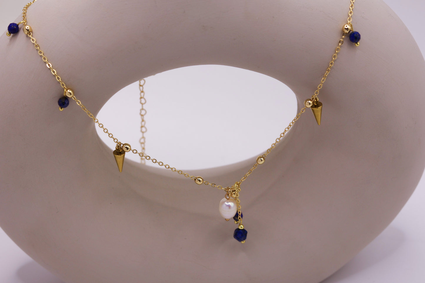 Lapis Dream handmade necklace with natural lapis lazuli beads and freshwater pearl