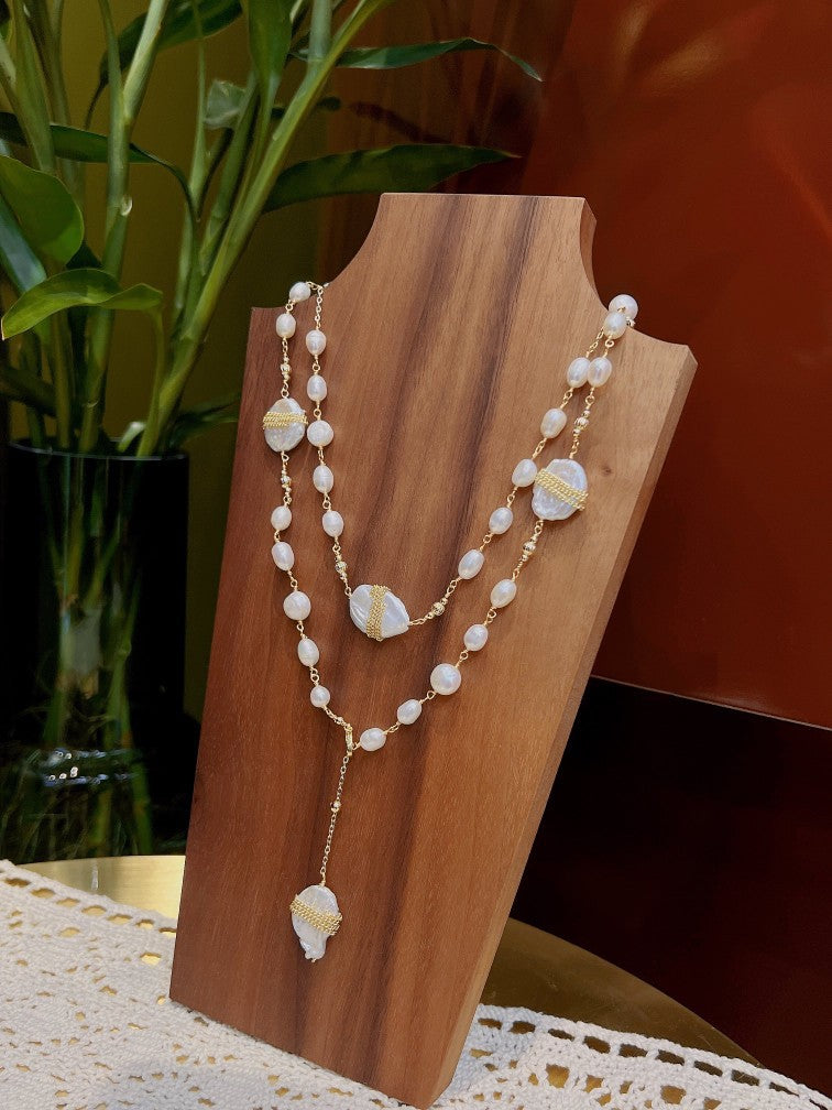 Long story natural baroque pearl necklace handmade