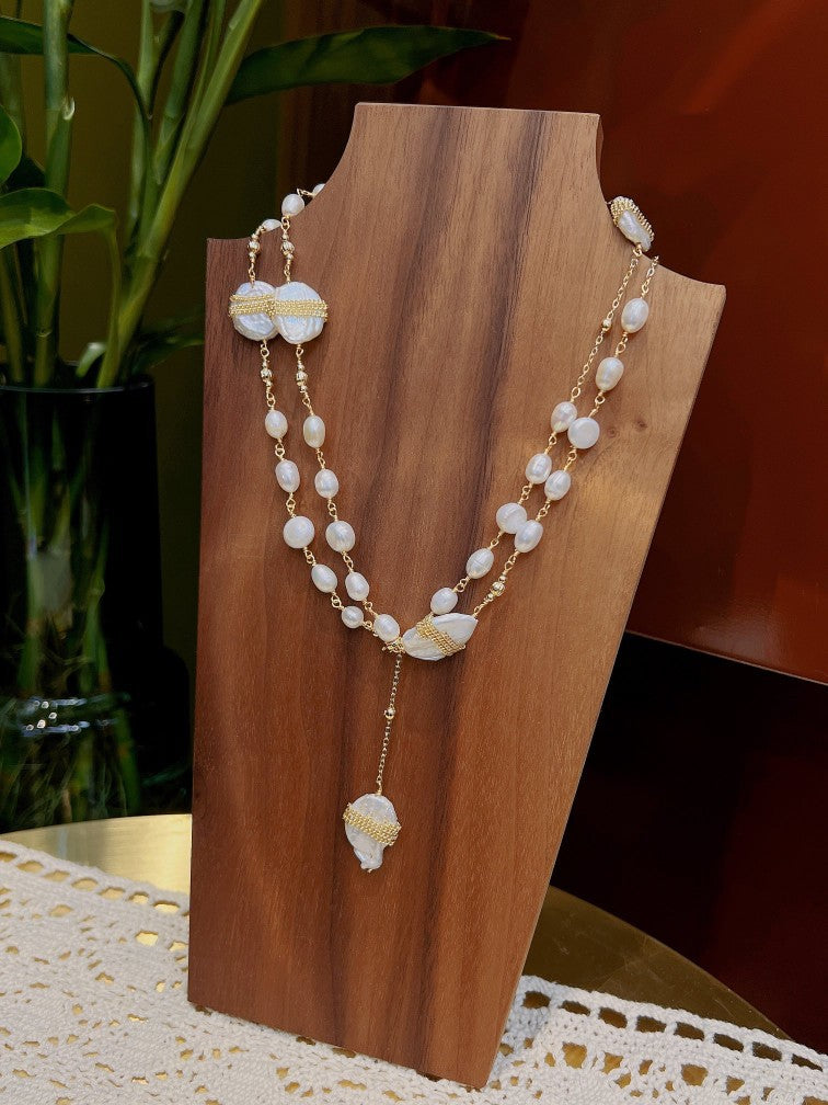 Long story natural baroque pearl necklace handmade