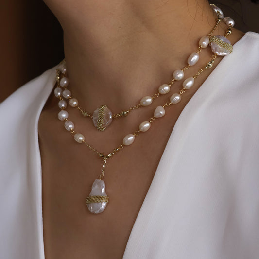Long story natural baroque pearl necklace handmade