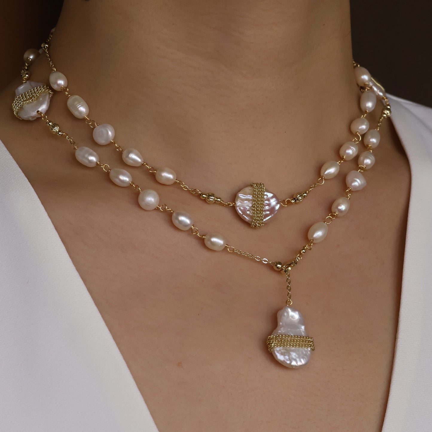 Long story natural baroque pearl necklace handmade