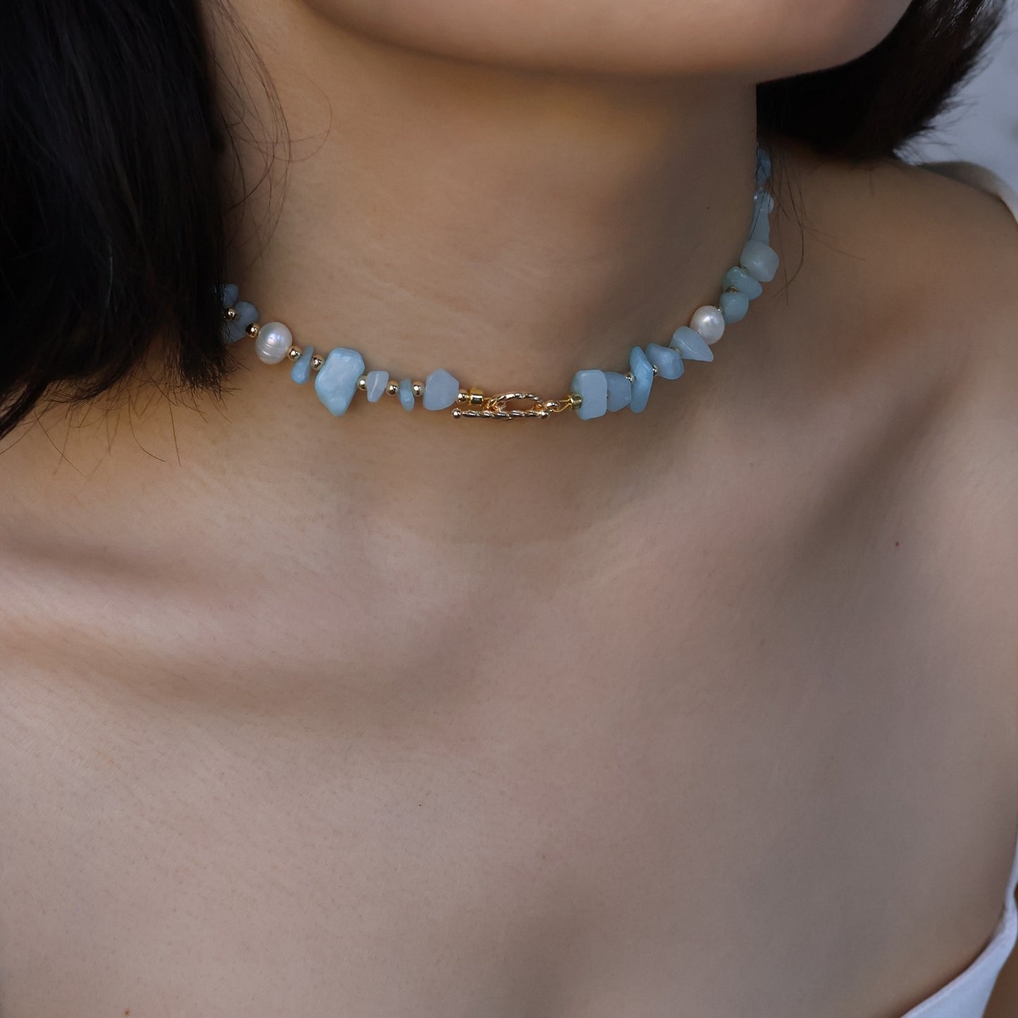 Aquamarine Bliss Choker Necklace handmade