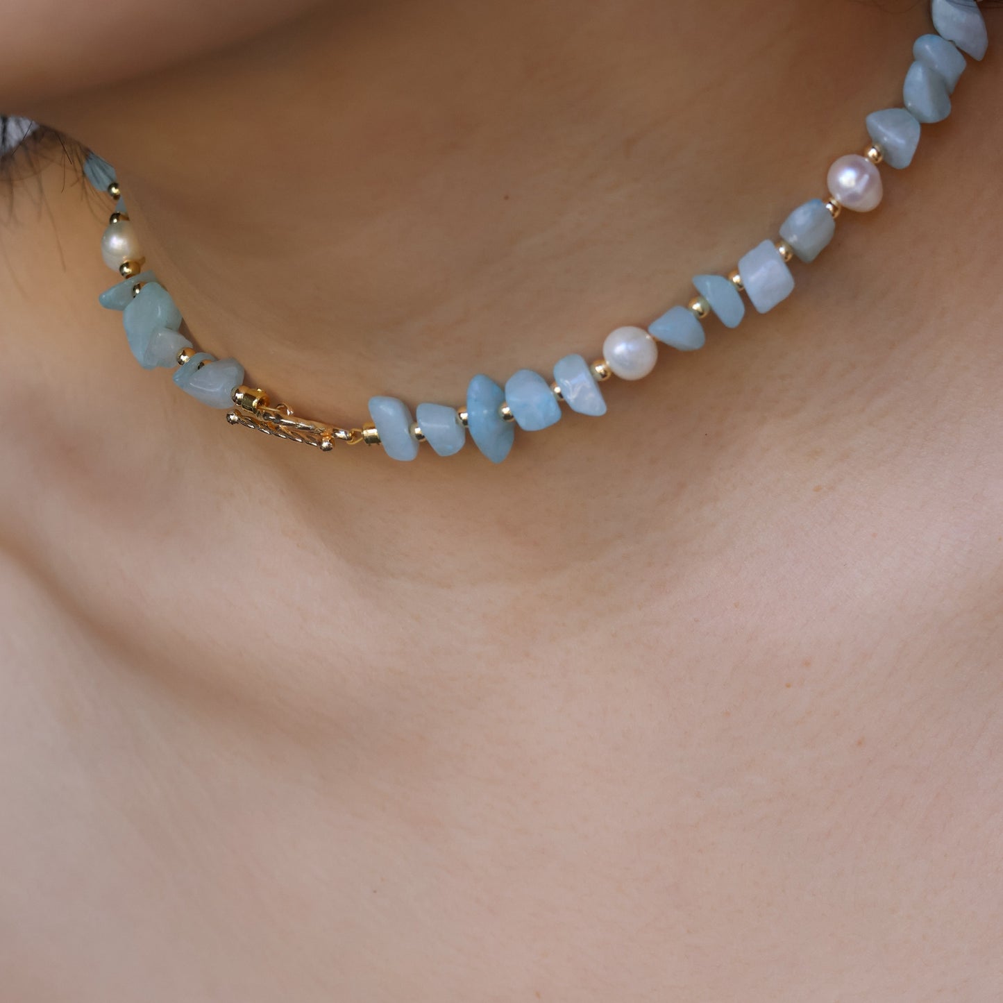 Aquamarine Bliss Choker Necklace handmade