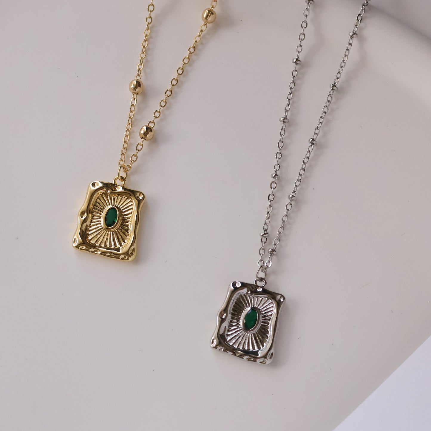 Brooke pendant necklace with Emerald gem stone gold plated