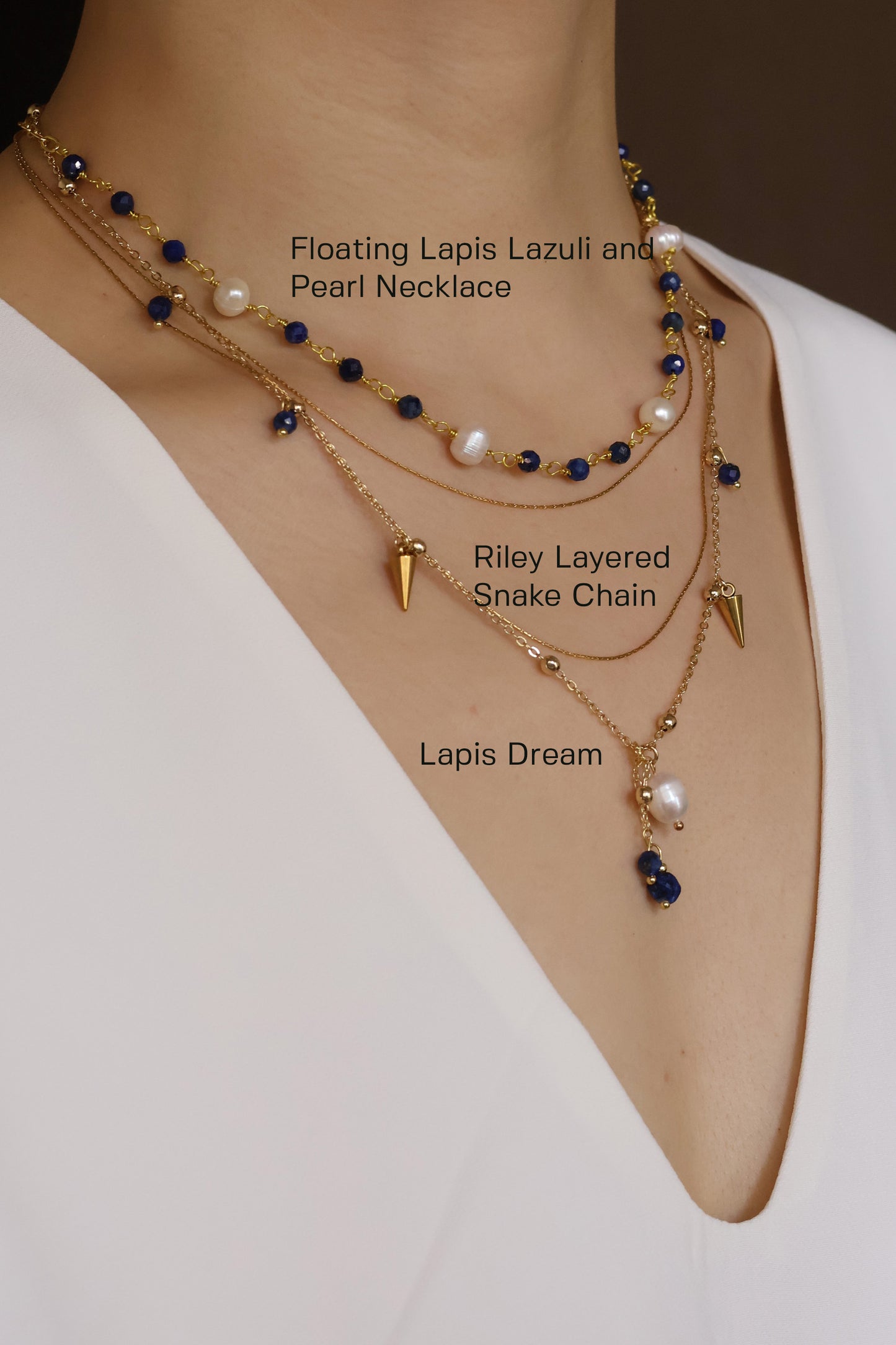 Floating Lapis Lazuli and pearl long necklace