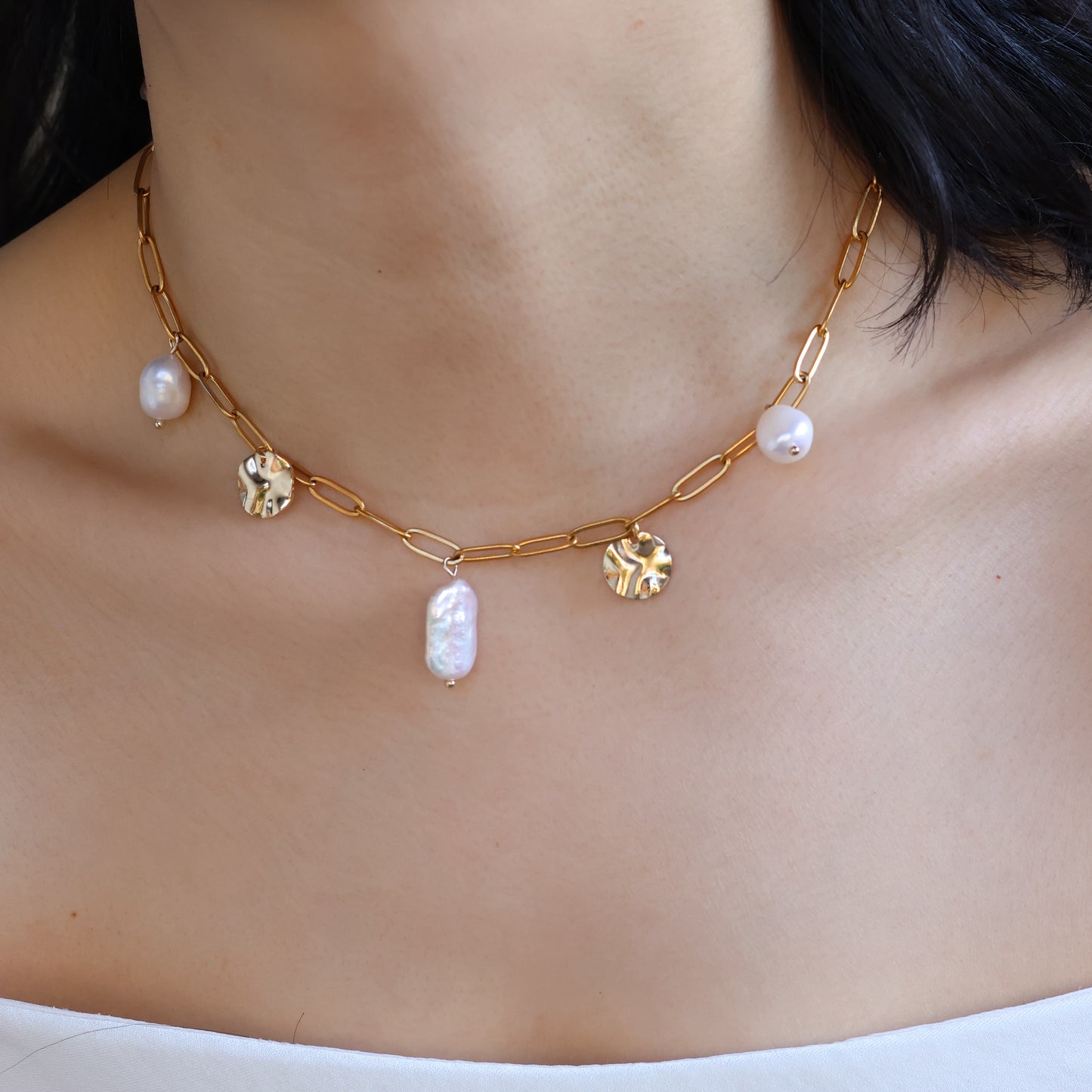 Pearl Charm Link Necklace