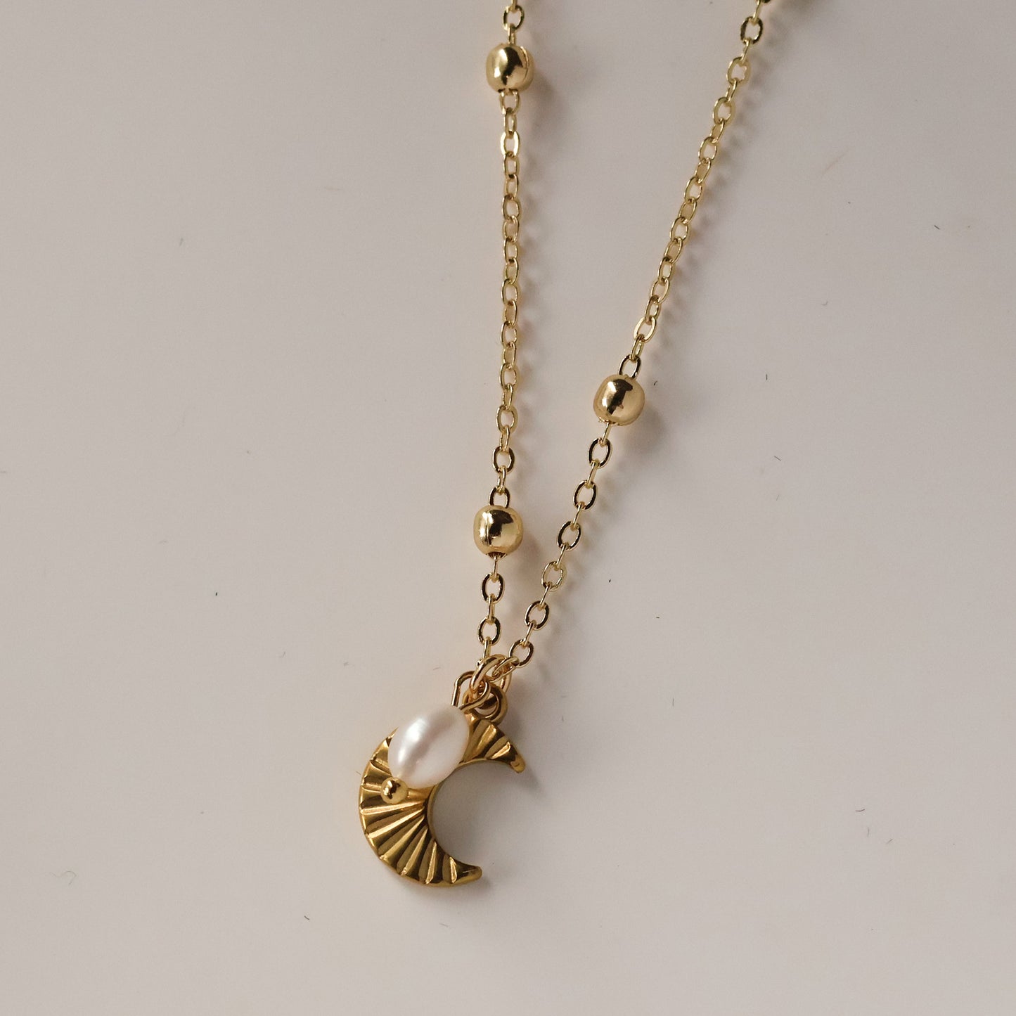 Summer Moon Necklace with Natural Pearl Handmade Gold Plated