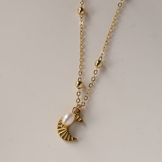 Summer Moon Necklace with Natural Pearl Handmade Gold Plated