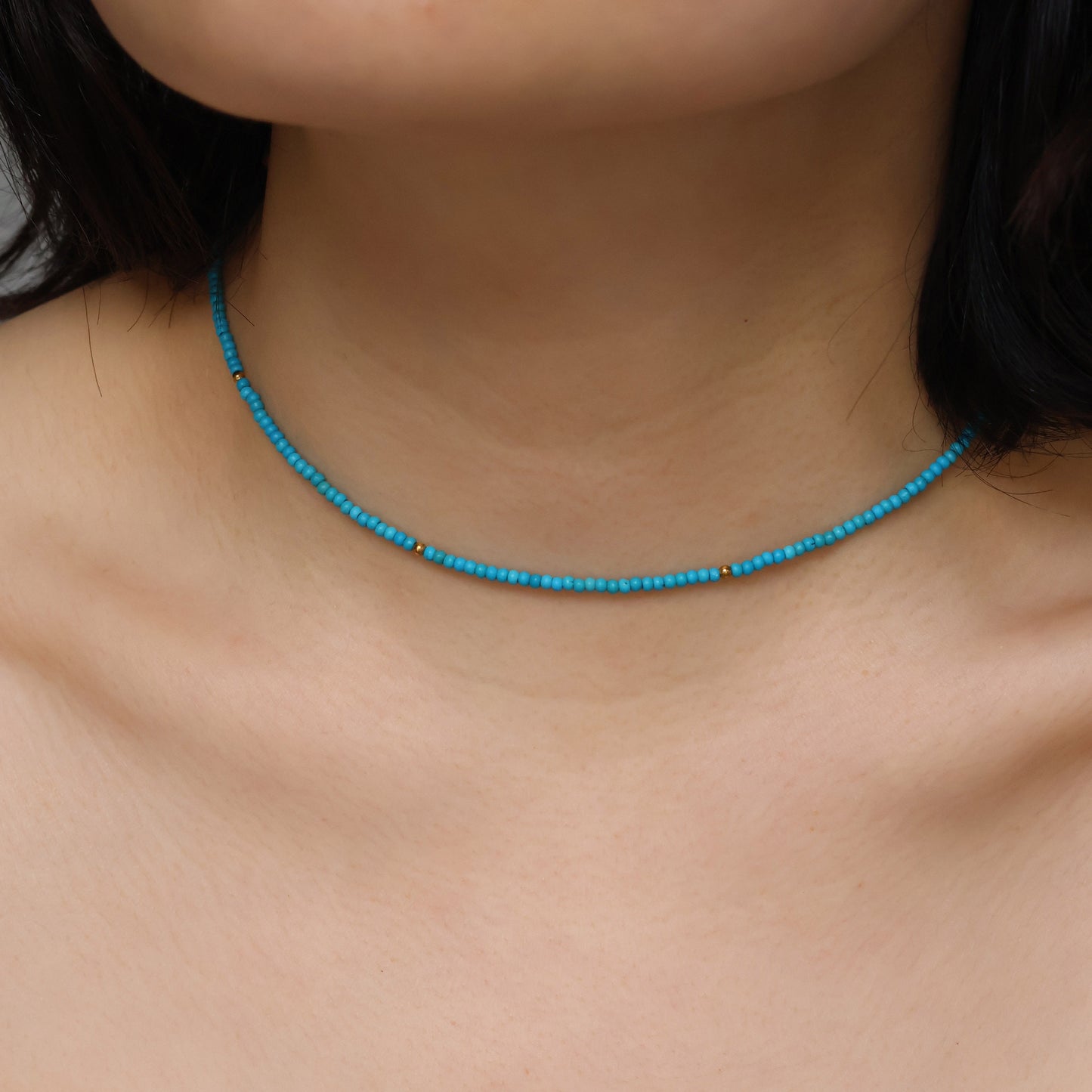 Miniature turquoise beads choker necklace