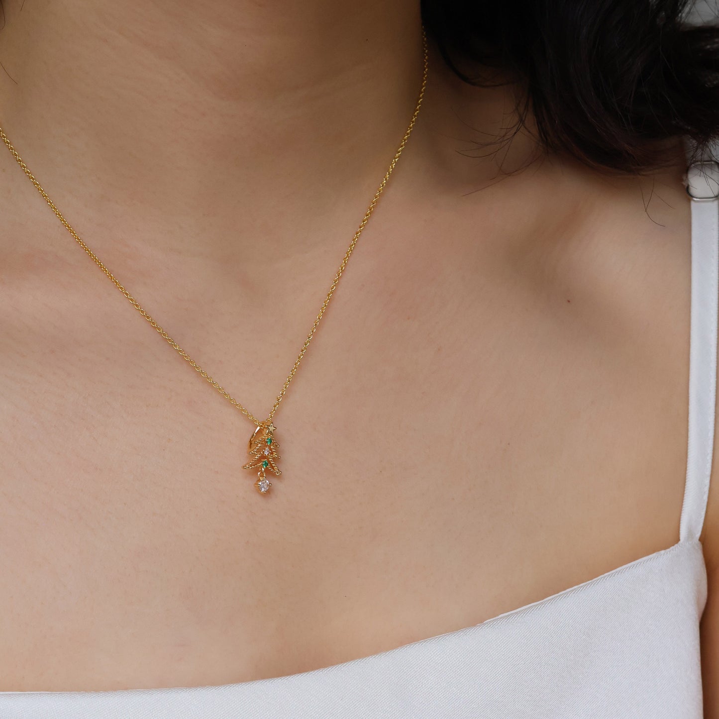 Christmas Tree🎄 Gold Plated Necklace with Cubic Zirconia