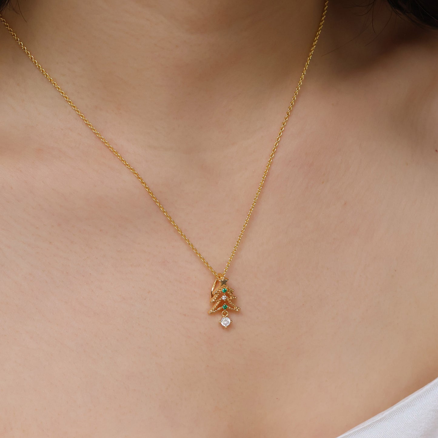 Christmas Tree🎄 Gold Plated Necklace with Cubic Zirconia