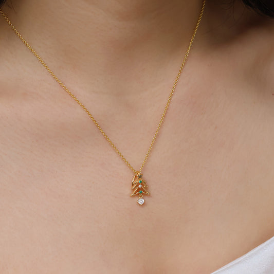 Christmas Tree🎄 Gold Plated Necklace with Cubic Zirconia