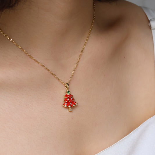 Oil drop red Christmas tree gold plated