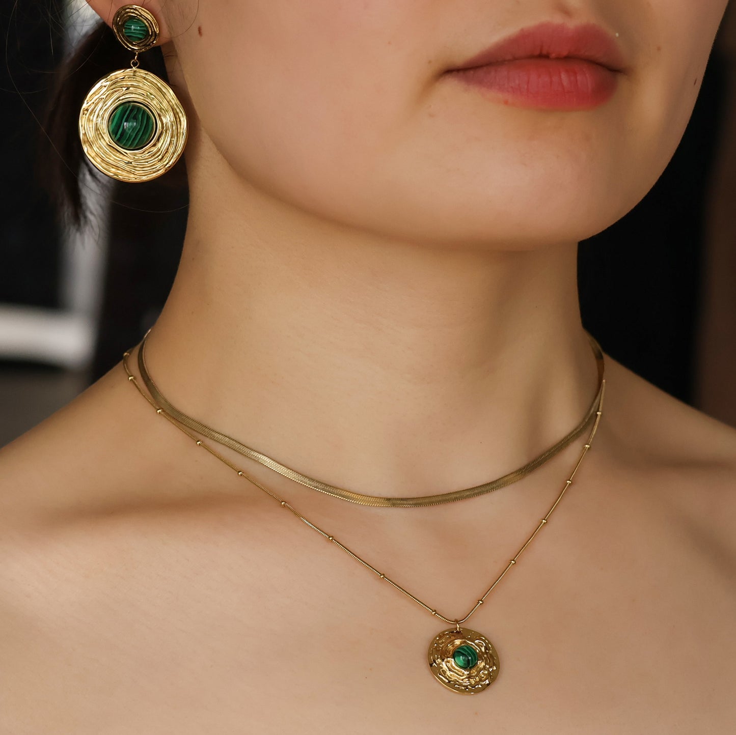 Sage Malachite Statement Earrings