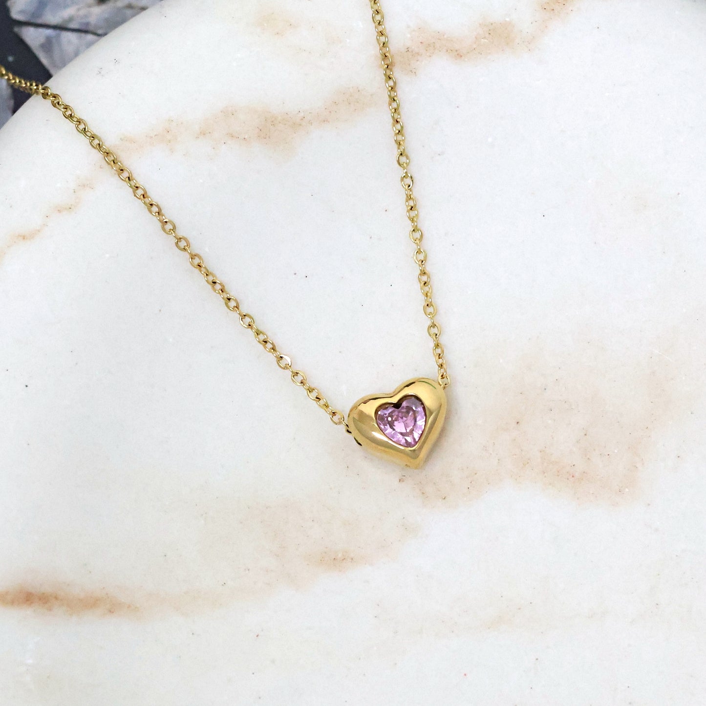 Rosalie Pink Heart Pendant Necklace