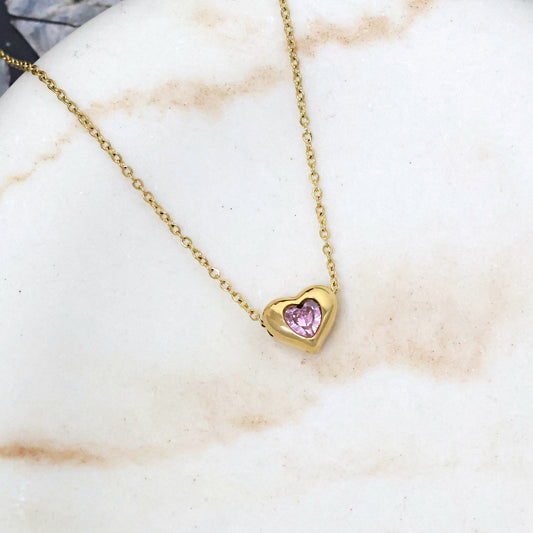 Rosalie Pink Heart Pendant Necklace